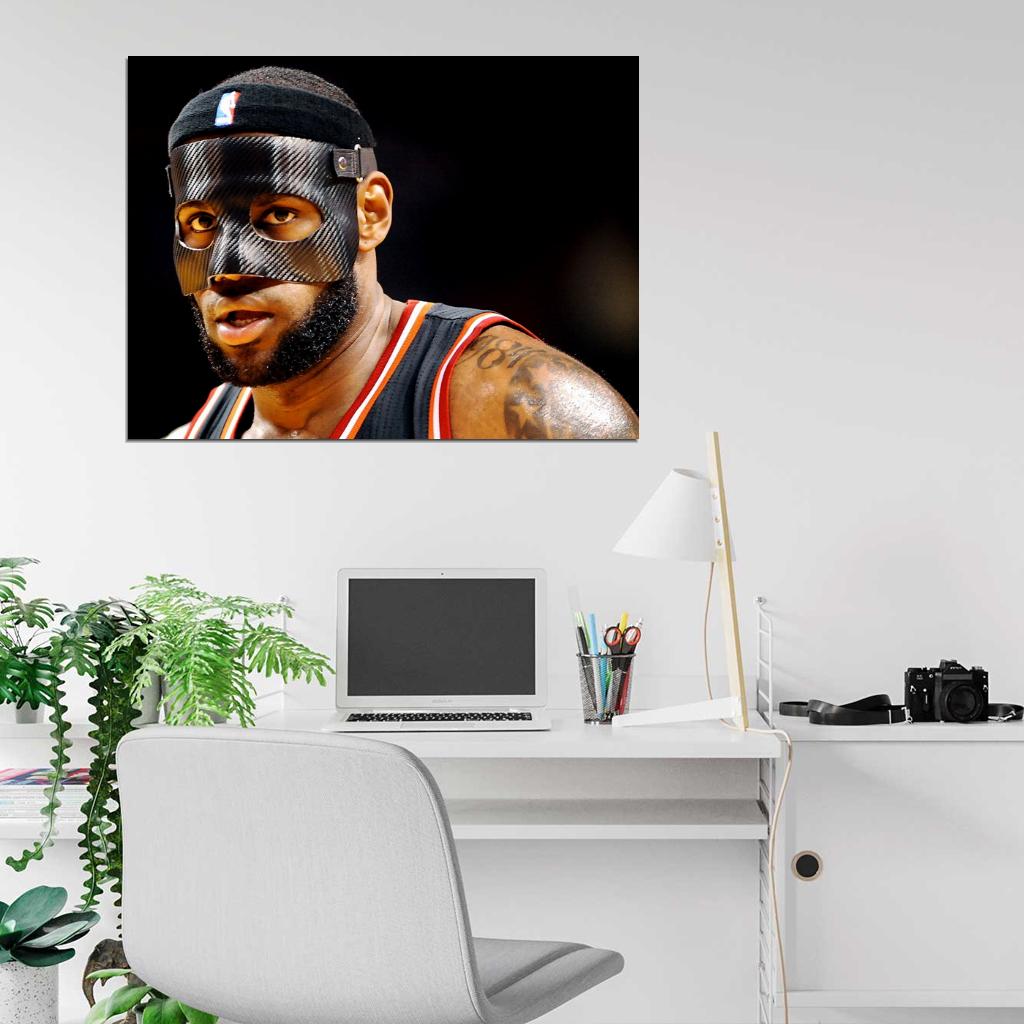 LeBron James King Portrait Black Mask Basketball Sport Wall Art Print Poster