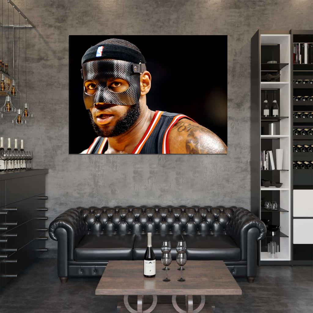LeBron James King Portrait Black Mask Basketball Sport Wall Art Print Poster