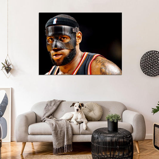 LeBron James King Portrait Black Mask Basketball Sport Wall Art Print Poster