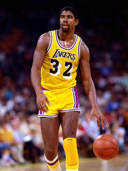 Magic Johnson Los Angeles Dribbling Earvin Retro Basketball Sport Wall Art Print Poster