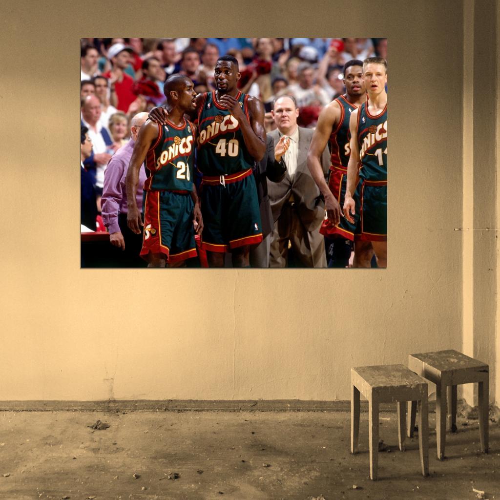 Shawn Kemp Gary Payton Detlef Schrempf Retro Basketball Sport Wall Art Print Poster