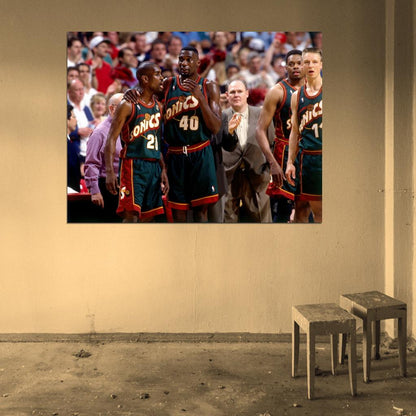 Shawn Kemp Gary Payton Detlef Schrempf Retro Basketball Sport Wall Art Print Poster