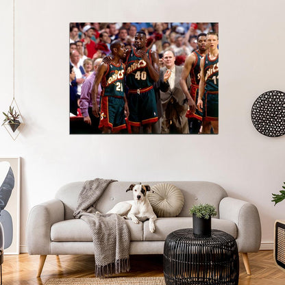 Shawn Kemp Gary Payton Detlef Schrempf Retro Basketball Sport Wall Art Print Poster