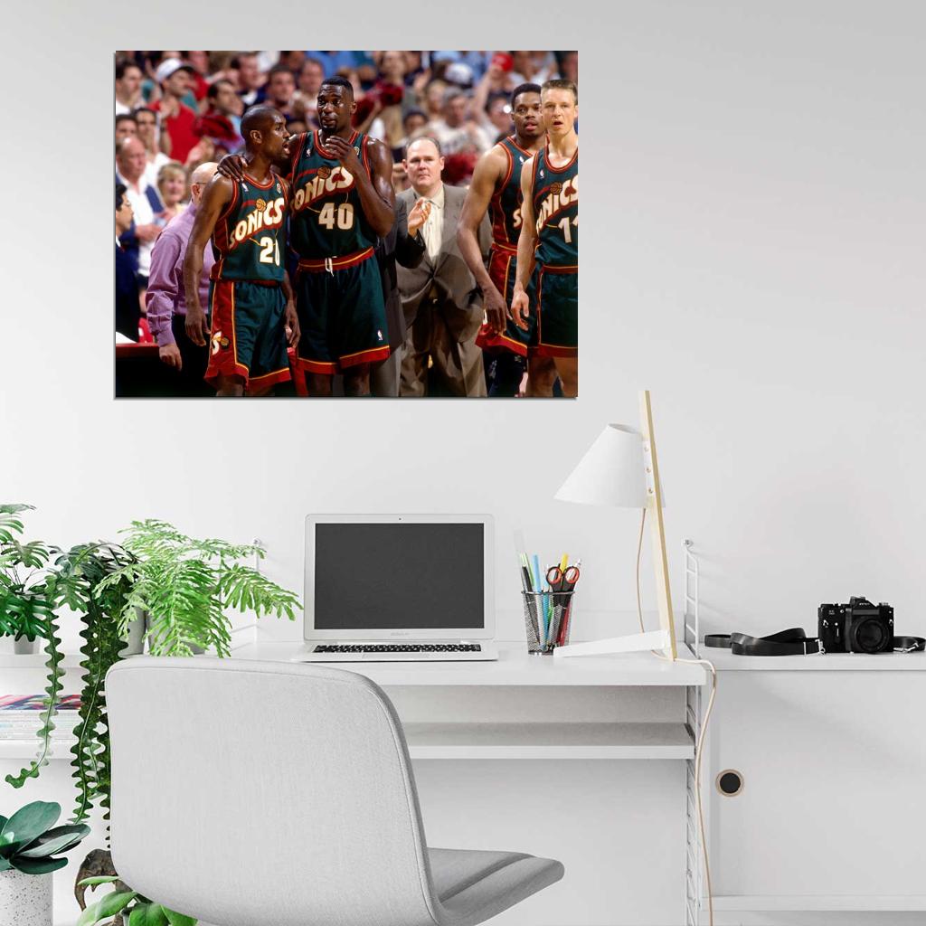 Shawn Kemp Gary Payton Detlef Schrempf Retro Basketball Sport Wall Art Print Poster