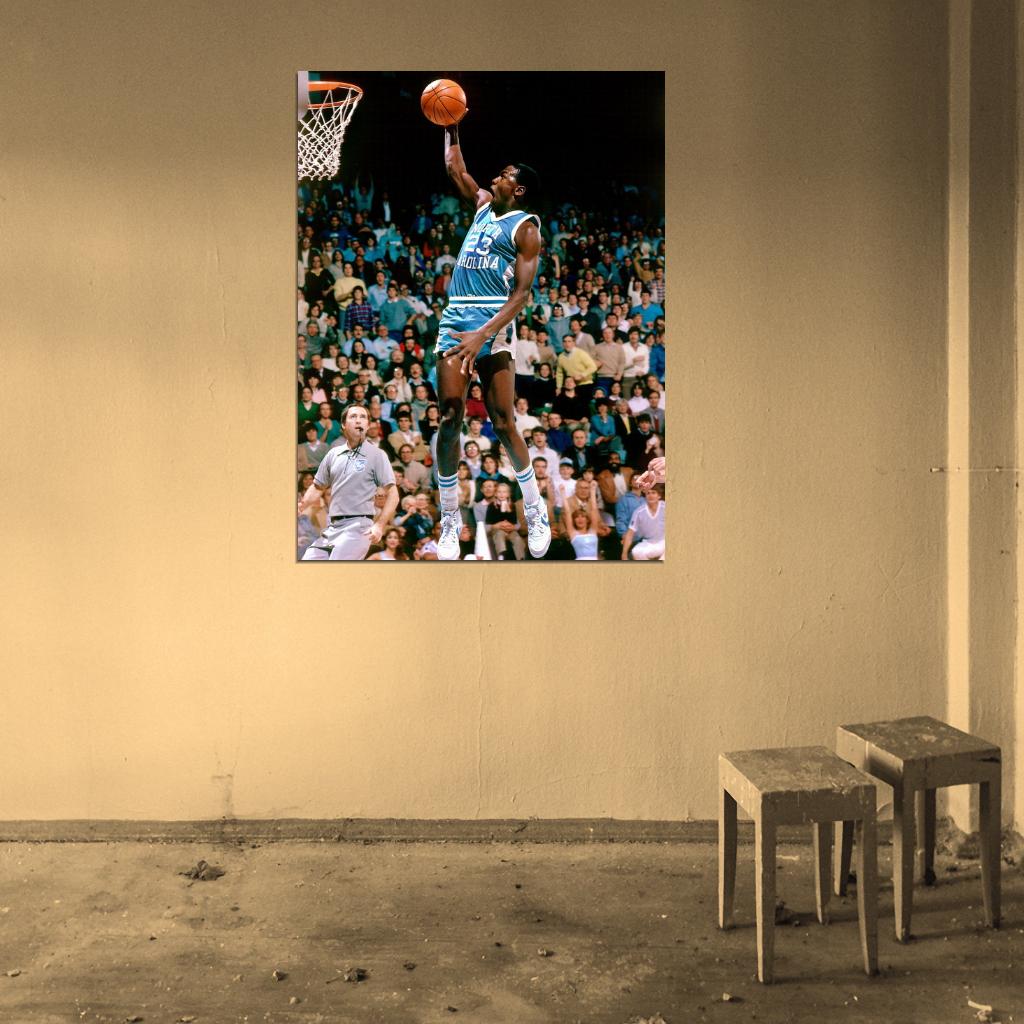 Michael Jordan North Carolina Jersey College Dunk Retro Basketball Sport Wall Art Print Poster