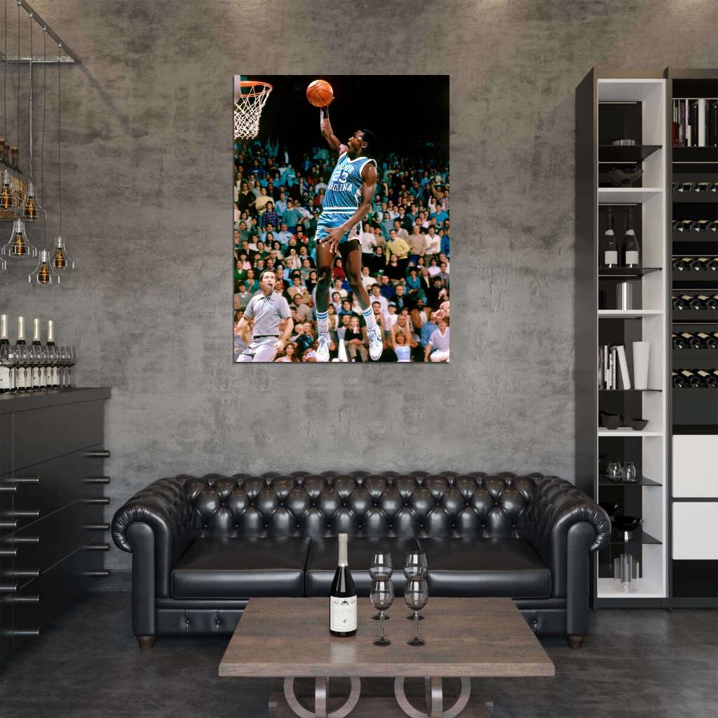 Michael Jordan North Carolina Jersey College Dunk Retro Basketball Sport Wall Art Print Poster