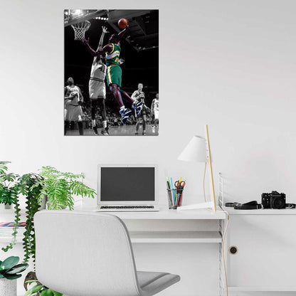 Shawn Kemp Dunk Retro BW Art Basketball Sport Wall Art Print Poster