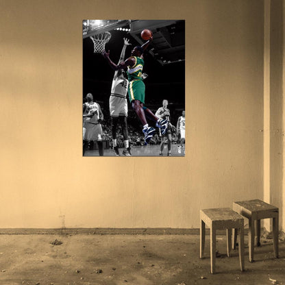 Shawn Kemp Dunk Retro BW Art Basketball Sport Wall Art Print Poster