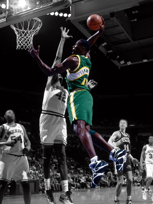 Shawn Kemp Dunk Retro BW Art Basketball Sport Wall Art Print Poster