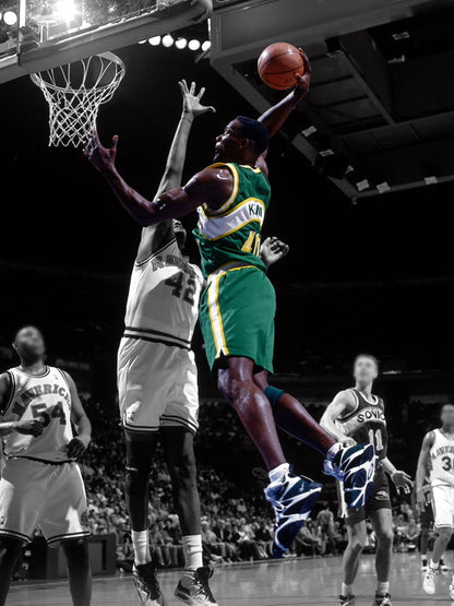 Shawn Kemp Dunk Retro BW Art Basketball Sport Wall Art Print Poster