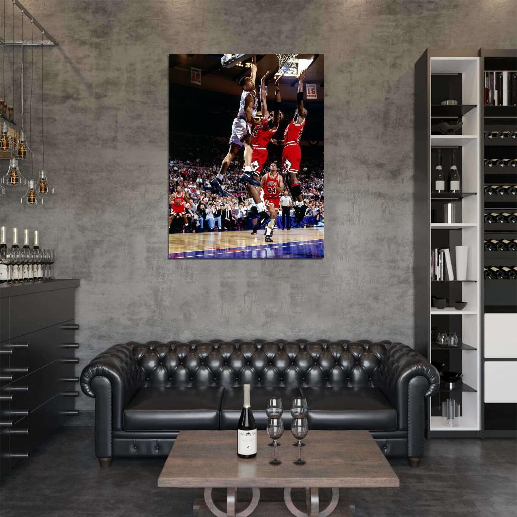John Starks Dunk vs New York Retro Basketball Sport Wall Art Print Poster