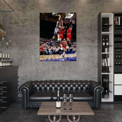 John Starks Dunk vs New York Retro Basketball Sport Wall Art Print Poster