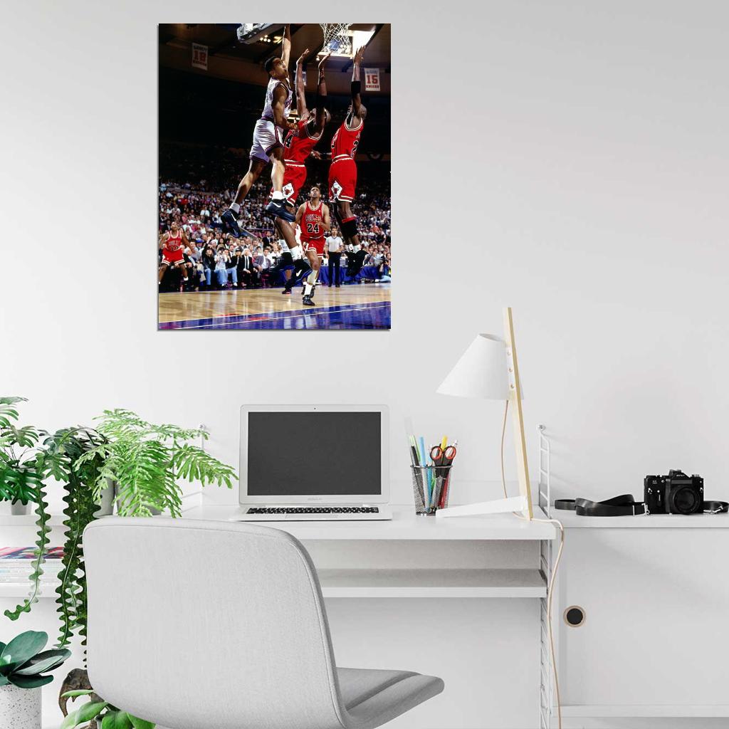 John Starks Dunk vs New York Retro Basketball Sport Wall Art Print Poster