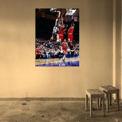 John Starks Dunk vs New York Retro Basketball Sport Wall Art Print Poster
