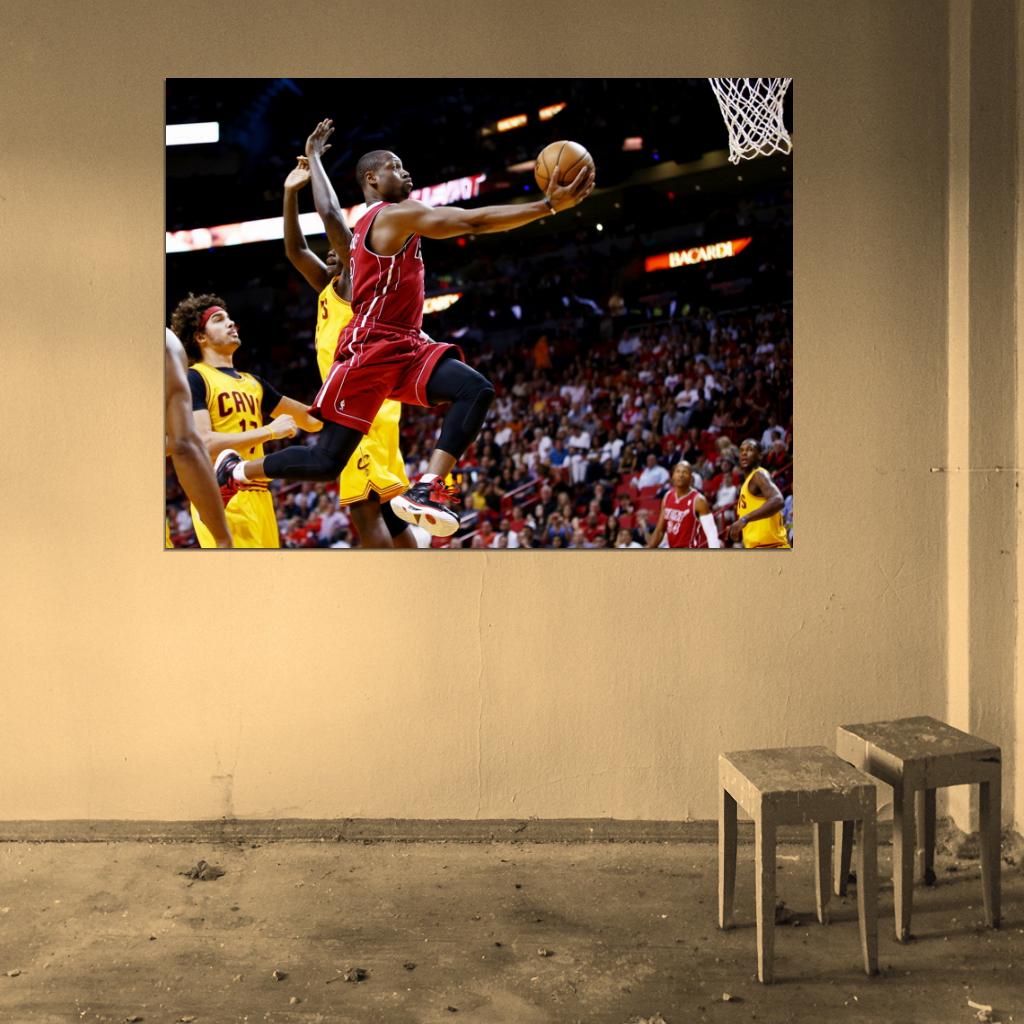 Dwyane Wade Finger Roll Layup Basketball Sport Wall Art Print Poster