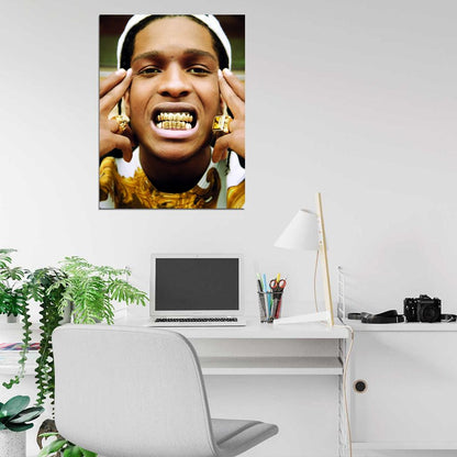 A$AP ASAP Rocky Portrait Teeth Rap Hip-Hop Music Rapper Wall Art Print Poster