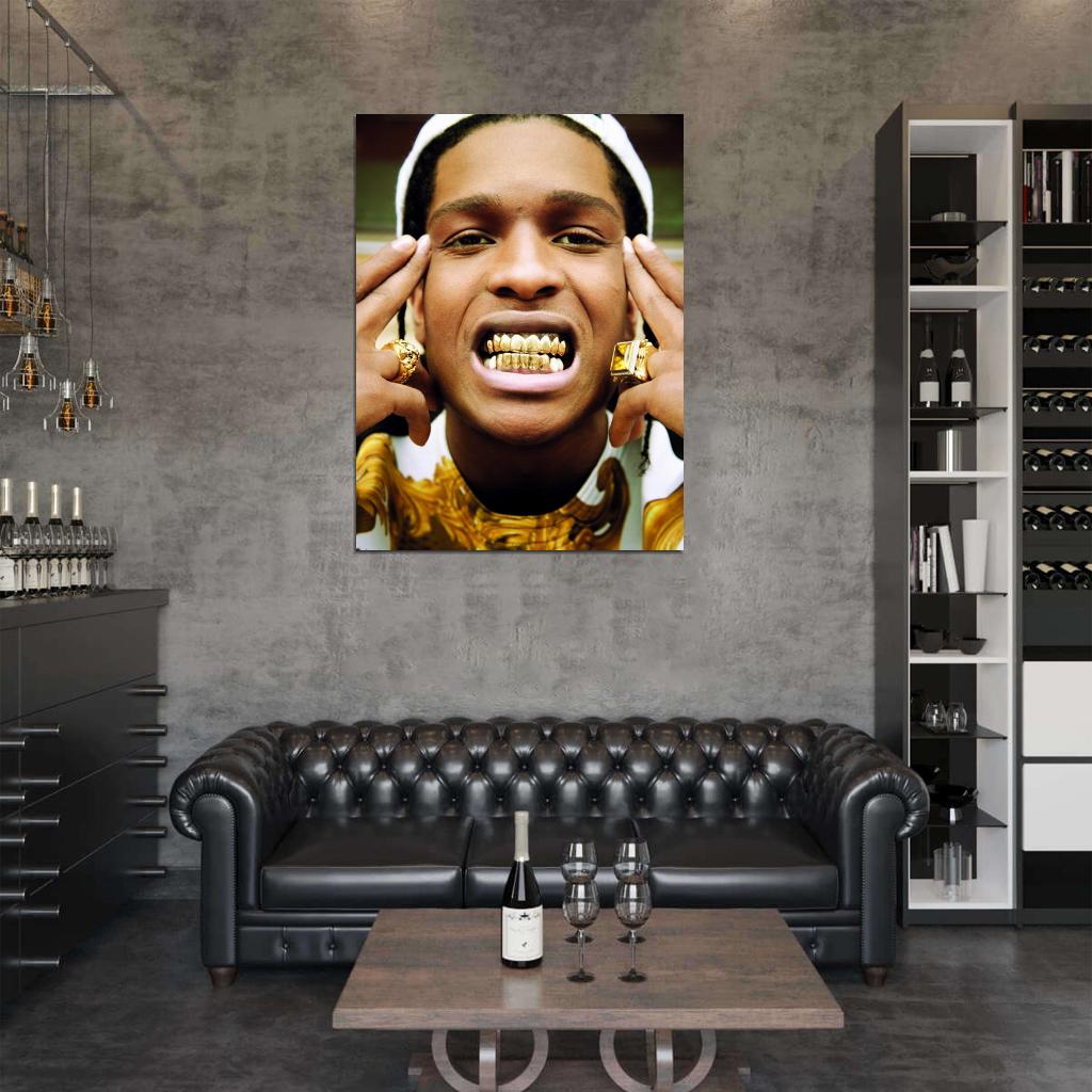 A$AP ASAP Rocky Portrait Teeth Rap Hip-Hop Music Rapper Wall Art Print Poster