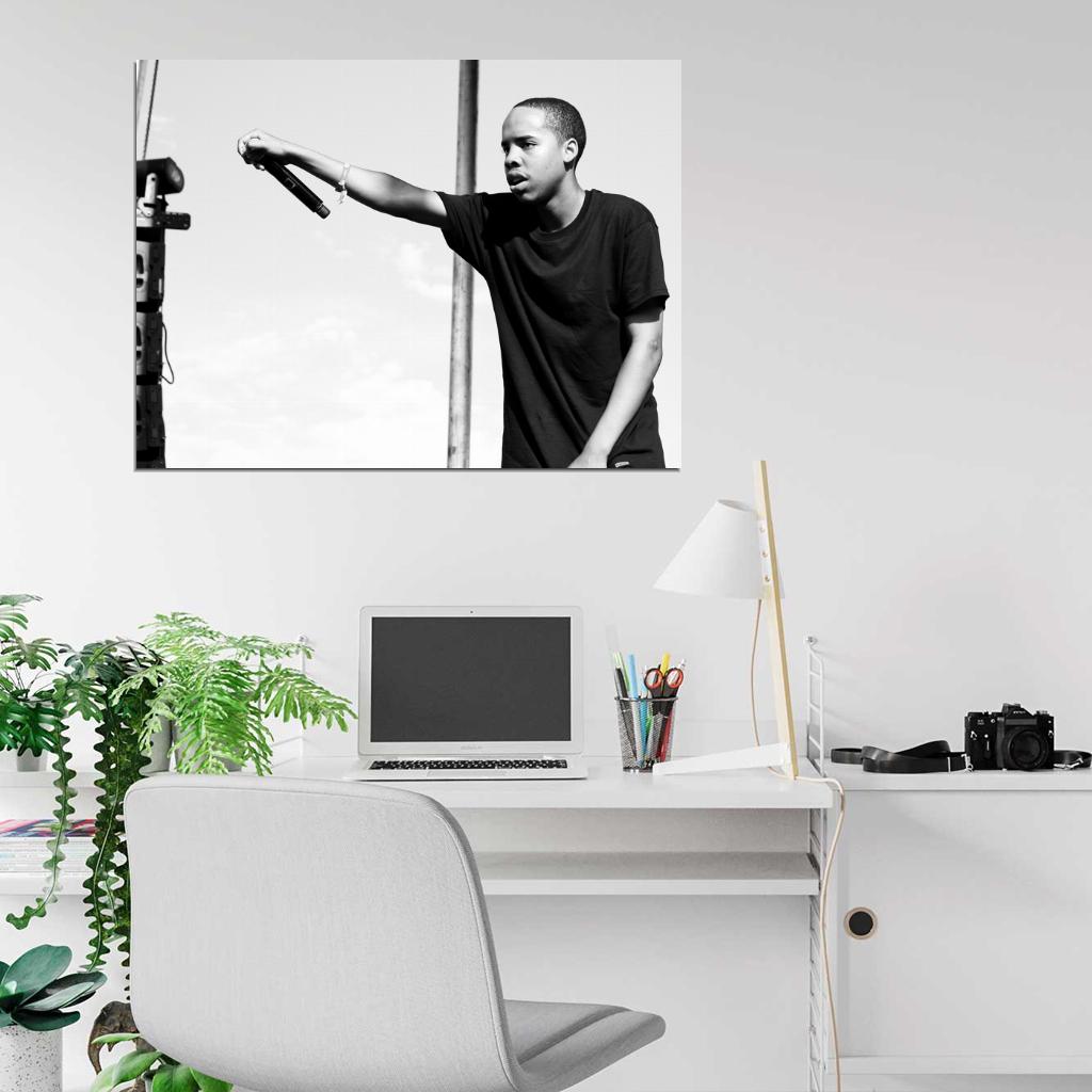 Earl Sweatshirt Live Concert BW Microphone Rapper Hip-Hop Rap Music Wall Art Print Poster