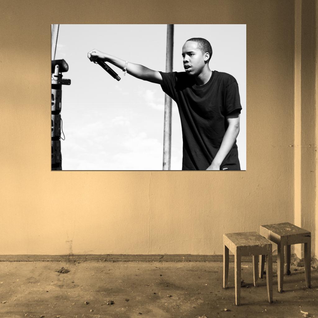 Earl Sweatshirt Live Concert BW Microphone Rapper Hip-Hop Rap Music Wall Art Print Poster