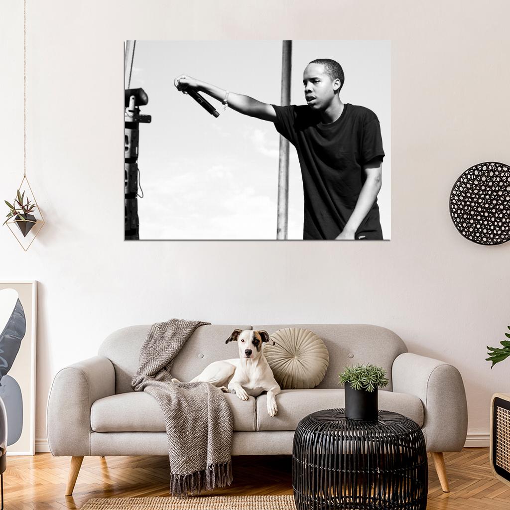 Earl Sweatshirt Live Concert BW Microphone Rapper Hip-Hop Rap Music Wall Art Print Poster