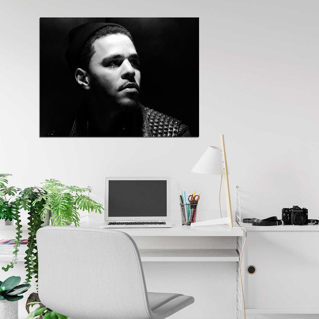 J. Cole BW Portrait Rapper Hip-Hop Music Rap Wall Art Print Poster
