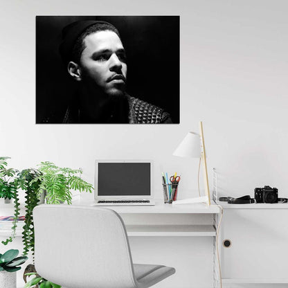 J. Cole BW Portrait Rapper Hip-Hop Music Rap Wall Art Print Poster