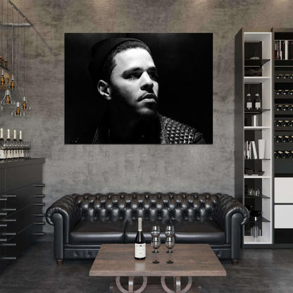 J. Cole BW Portrait Rapper Hip-Hop Music Rap Wall Art Print Poster