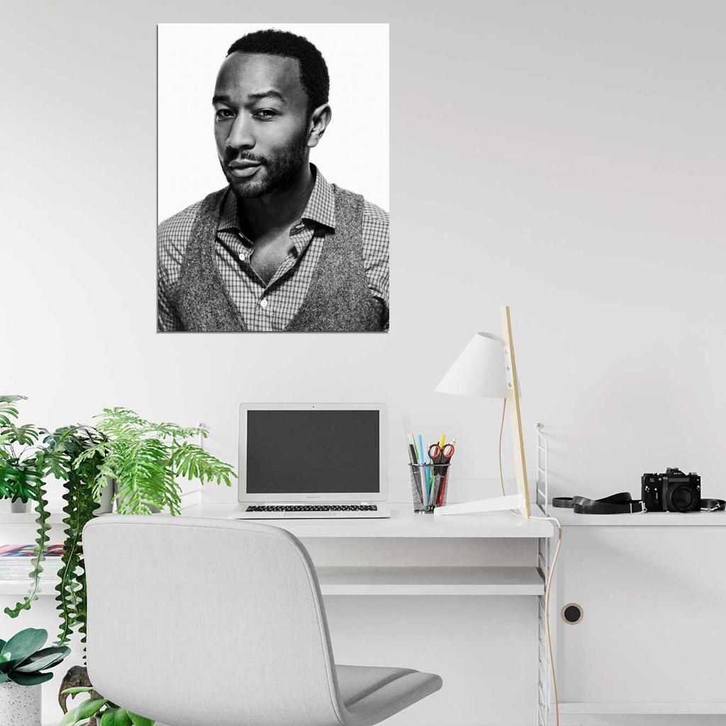 John Legend BW Portrait R&B Soul Singer Hip-Hop Music Wall Art Print Poster