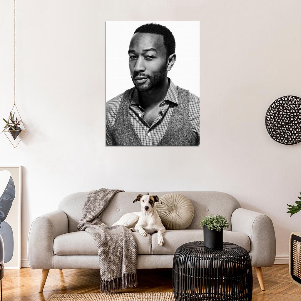 John Legend BW Portrait R&B Soul Singer Hip-Hop Music Wall Art Print Poster