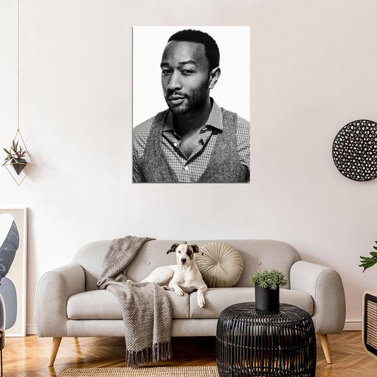 John Legend BW Portrait R&B Soul Singer Hip-Hop Music Wall Art Print Poster