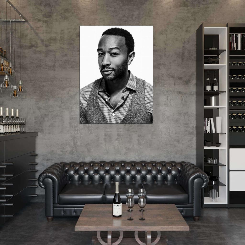 John Legend BW Portrait R&B Soul Singer Hip-Hop Music Wall Art Print Poster