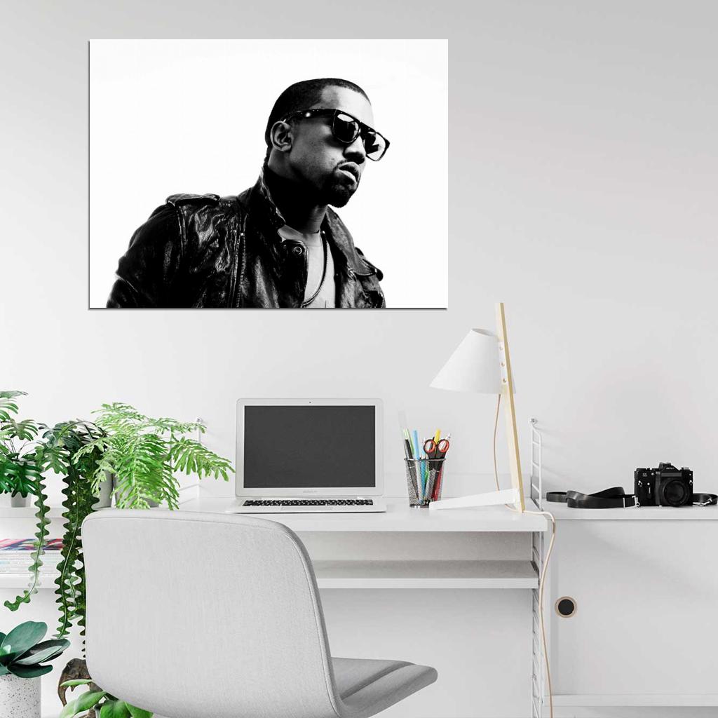 Kanye West Sunglasses BW Rapper Hip-Hop Music Rap Wall Art Print Poster
