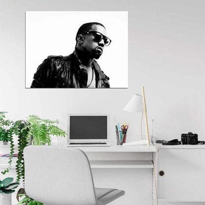 Kanye West Sunglasses BW Rapper Hip-Hop Music Rap Wall Art Print Poster