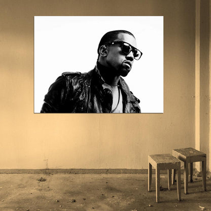 Kanye West Sunglasses BW Rapper Hip-Hop Music Rap Wall Art Print Poster