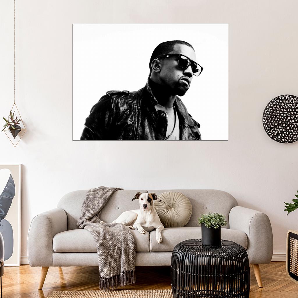 Kanye West Sunglasses BW Rapper Hip-Hop Music Rap Wall Art Print Poster