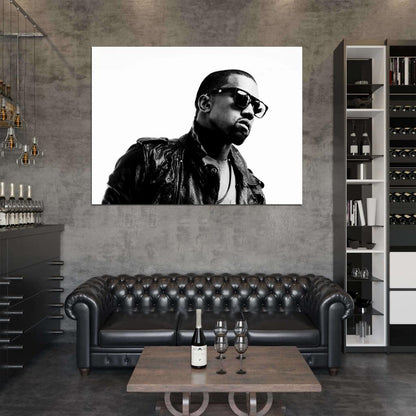 Kanye West Sunglasses BW Rapper Hip-Hop Music Rap Wall Art Print Poster