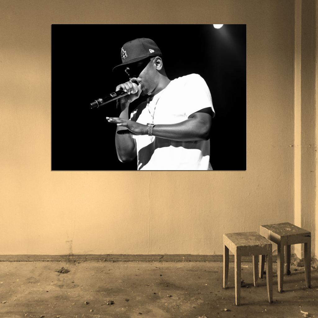 Kendrick Lamar Live Concert Microphone BW Rapper Hip-Hop Music Rap Wall Art Print Poster