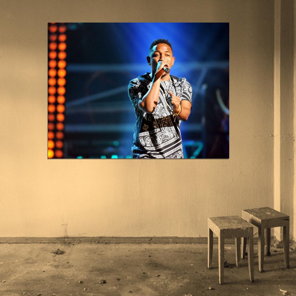 Kendrick Lamar Live Concert Microphone Rapper Hip-Hop Music Rap Wall Art Print Poster