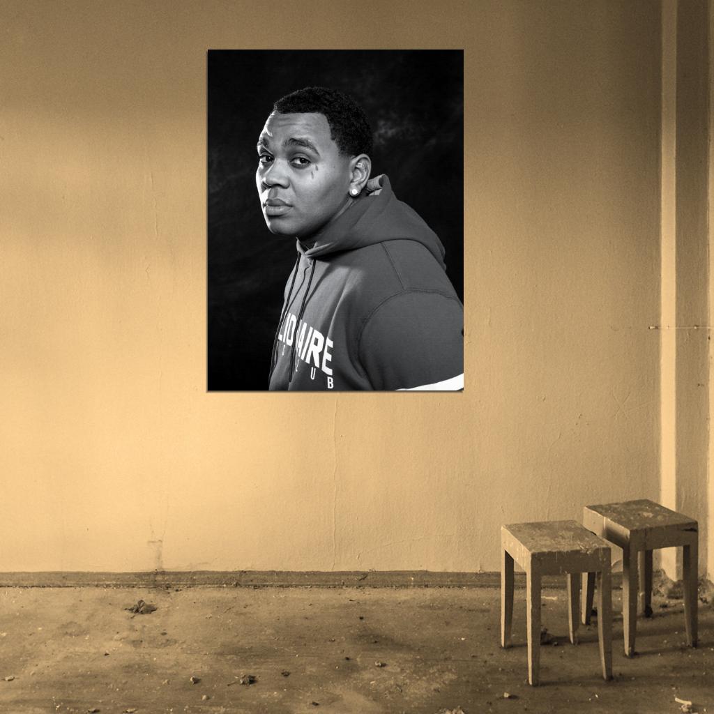 Kevin Gates BW Rapper Hip-Hop Music Rap Wall Art Print Poster