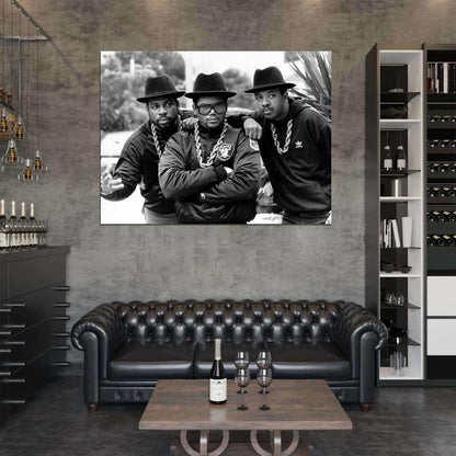 Run–D.M.C. Retro BW Group Run DMC Band Rapper Hip-Hop Music Rap Wall Art Print Poster