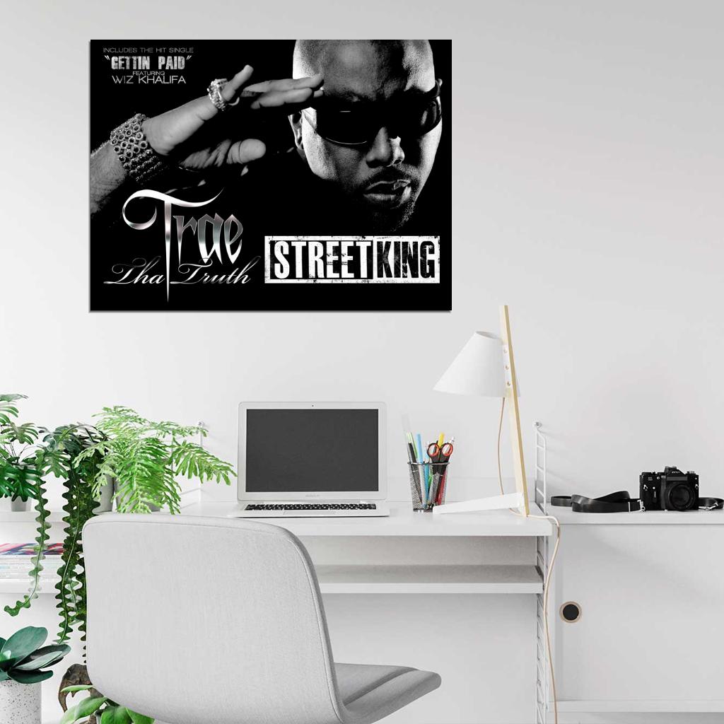 Trae Street King BW Rapper Hip-Hop Music Rap Wall Art Print Poster
