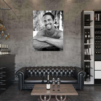 Paul Walker Cute Smile Actor BW Wall Art Print Poster