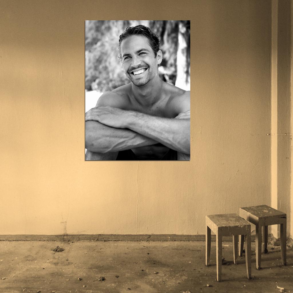 Paul Walker Cute Smile Actor BW Wall Art Print Poster