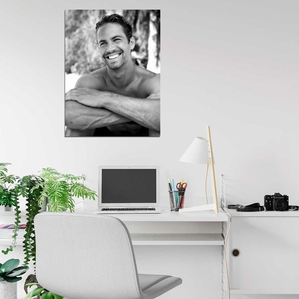 Paul Walker Cute Smile Actor BW Wall Art Print Poster