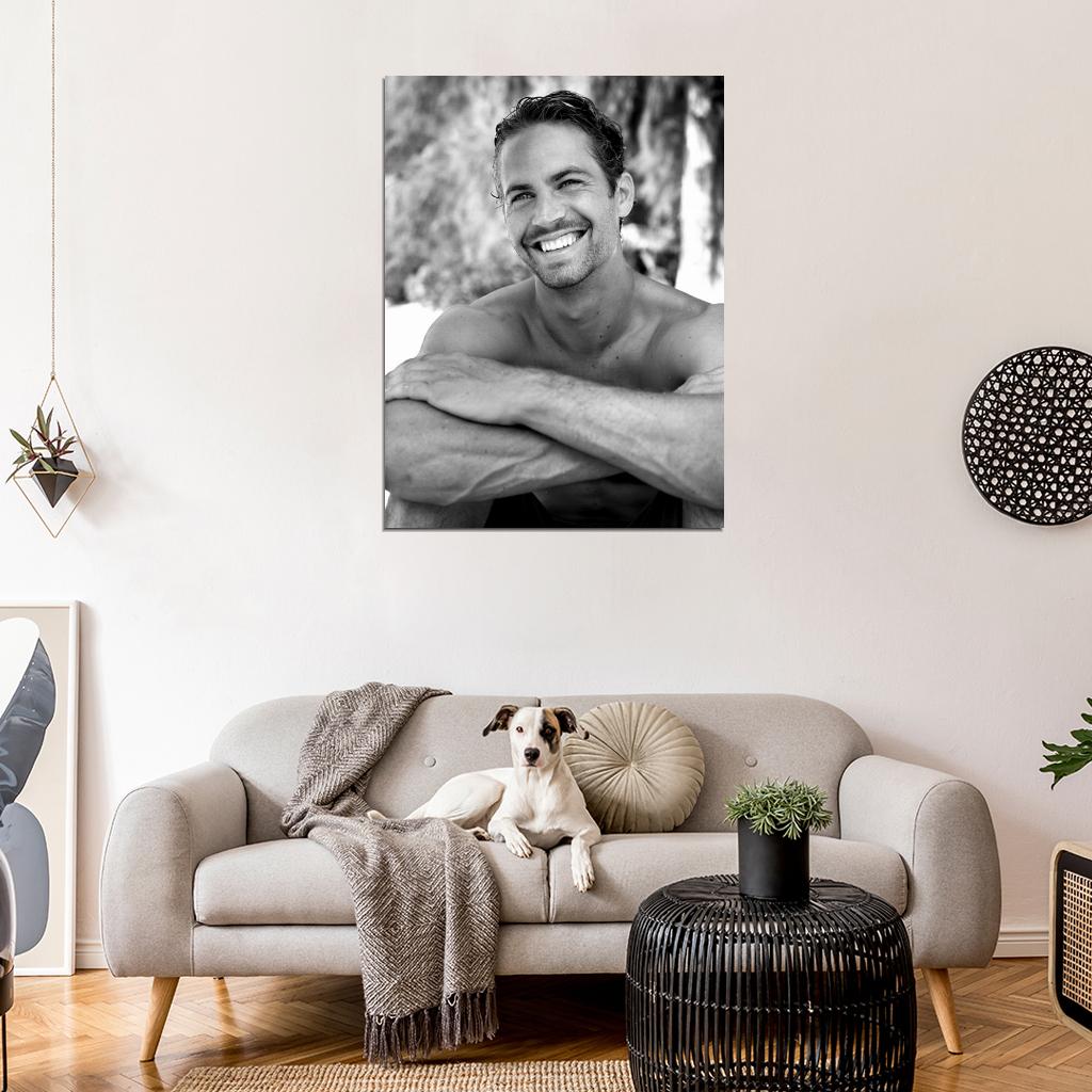 Paul Walker Cute Smile Actor BW Wall Art Print Poster