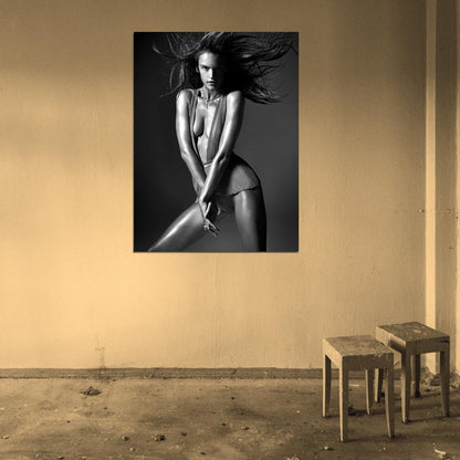 Alessandra Ambrosio Sexy Hot BW Model Wall Art Print Poster