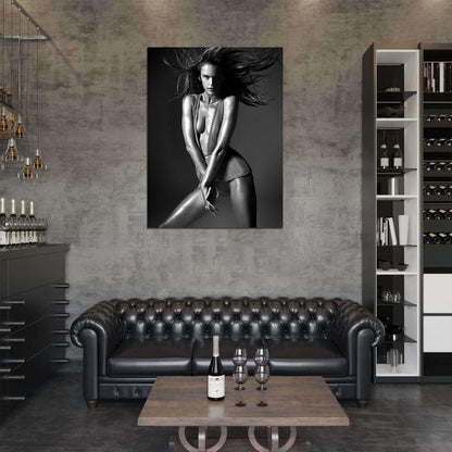 Alessandra Ambrosio Sexy Hot BW Model Wall Art Print Poster