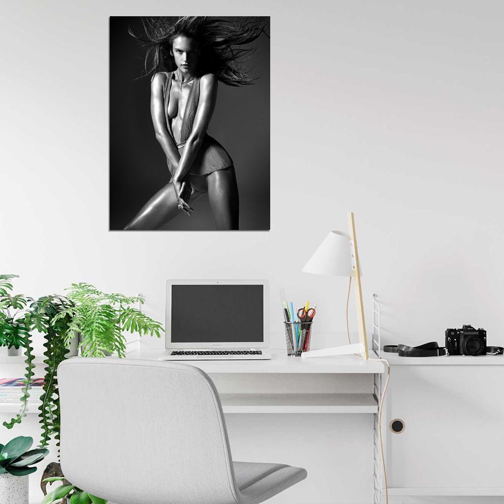 Alessandra Ambrosio Sexy Hot BW Model Wall Art Print Poster