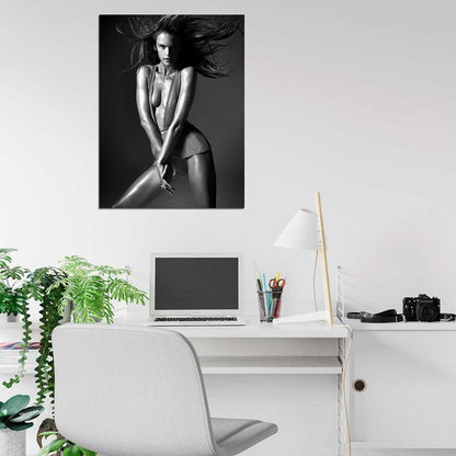 Alessandra Ambrosio Sexy Hot BW Model Wall Art Print Poster