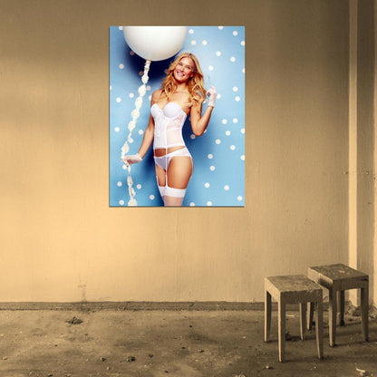 Bar Refaeli Sexy White Underwear Lingerie Model Wall Art Print Poster